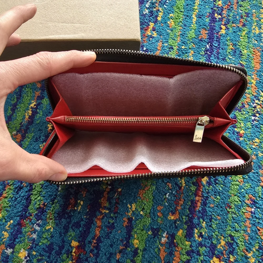 Authentic Christian Louboutin Black Studded Long Wallet‎ Zip Around Closure